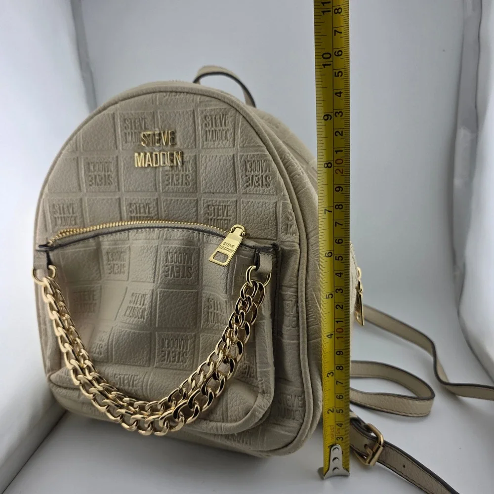 Steve‎ Madden Monogram Embossed Mini Backpack Chain Detail Cream